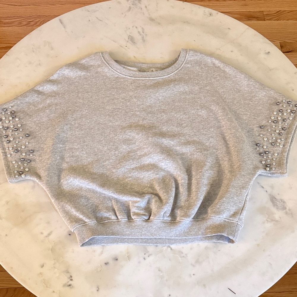 Anthropologie Gray Top with Pearl Embellishments